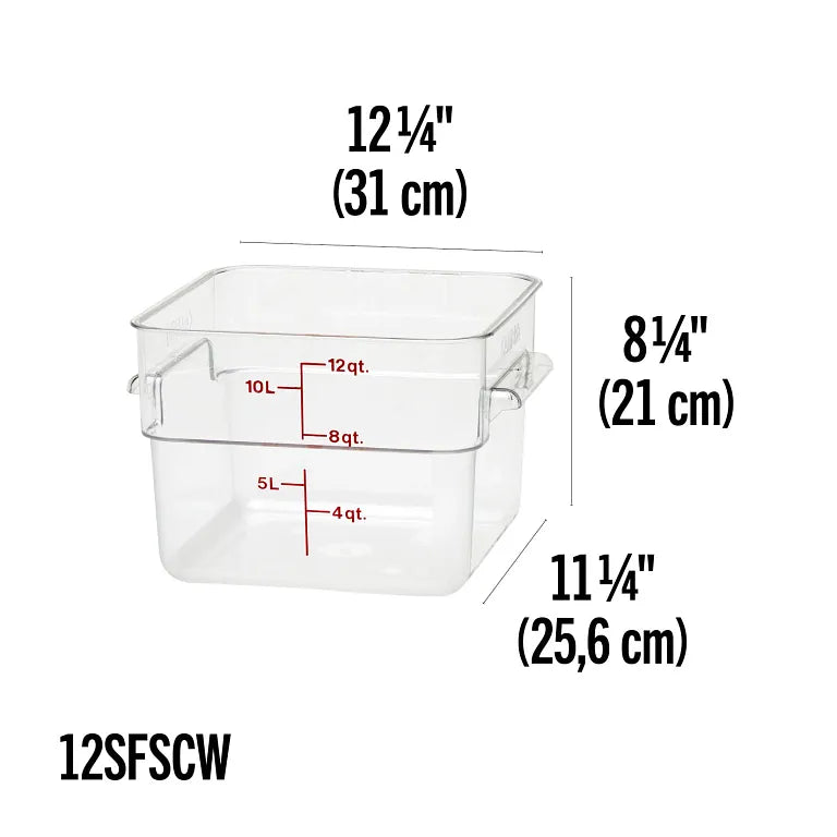 Cambro 12 Qt CAMSQUARES® CLASSIC FOOD STORAGE CONTAINERS - CAMWEAR® 12SFSCW135