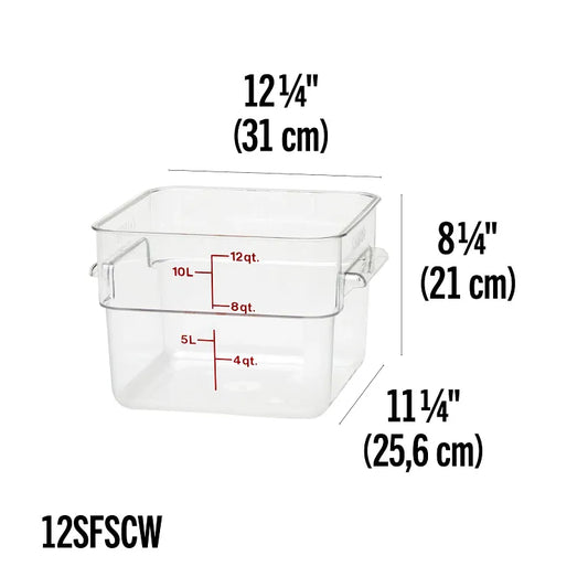 Cambro 12 Qt CAMSQUARES® CLASSIC FOOD STORAGE CONTAINERS - CAMWEAR® 12SFSCW135