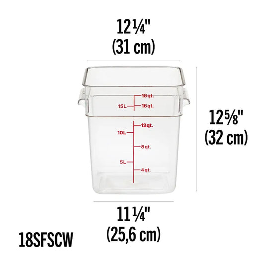 Cambro 18 Qt CAMSQUARES® CLASSIC FOOD STORAGE CONTAINERS - CAMWEAR® 18SFSCW135