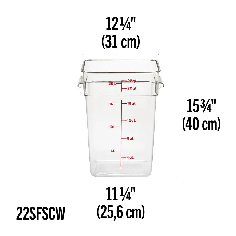 Cambro 22 Qt CAMSQUARES® CLASSIC FOOD STORAGE CONTAINERS - CAMWEAR®  22SFSCW135