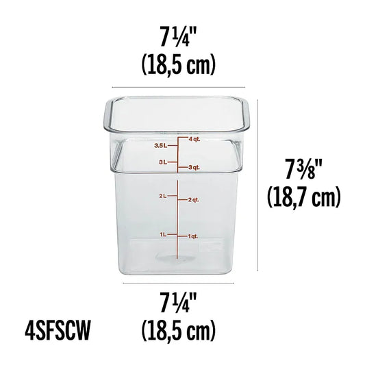 Cambro 4 Qt CAMSQUARES® CLASSIC FOOD STORAGE CONTAINERS - CAMWEAR® 4SFSCW135