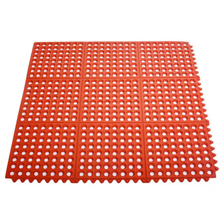 CAC RMAT-33RD, 36" x 36" Grease Resistant Rubber Floor Mat w/ Interlocking Edge, Red